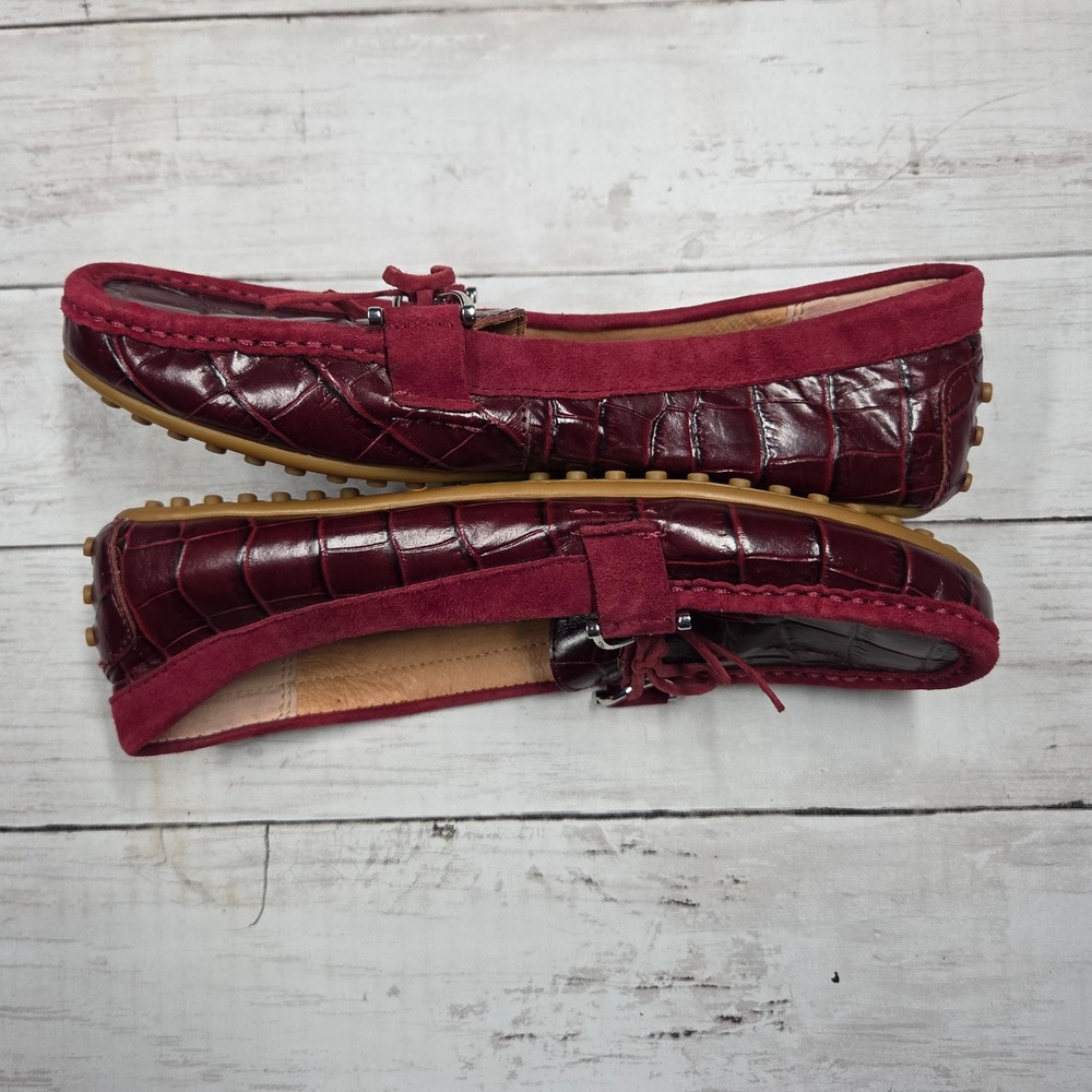 Lauren Ralph Lauren Briley II Loafer Croc Womens 7.5B Burgundy Suede Trim - Picture 5 of 7